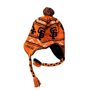 SAN FRANCISCO GIANTS Beanie Hat Winter MLB Orange Ear Flaps PomPom SGA Coca Cola